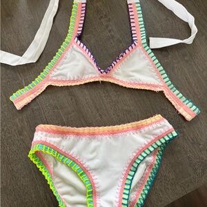 Pilyq White Kids Bikini with Neon Crochet Trim